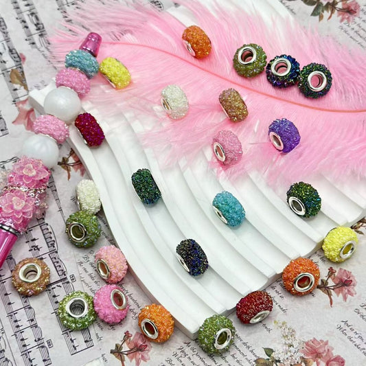 Bling Bling UV Finish Multi-Color Mini Flowers Wheel Abcaus Acrylic Beads with Large Hole, Random Mix, 14MM