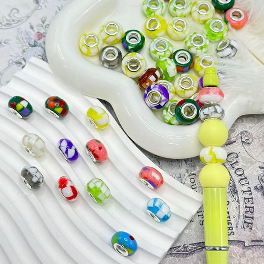 Delicate Multi-Color with White Wheel Abcaus Acrylic Beads with Large Hole, Random Mix, 14MM