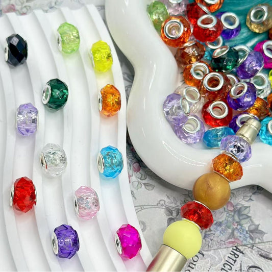 Exquisite Multi-Color Clear Polyhedral Wheel Abcaus Acrylic Beads with Large Hole, Random Mix, 14MM