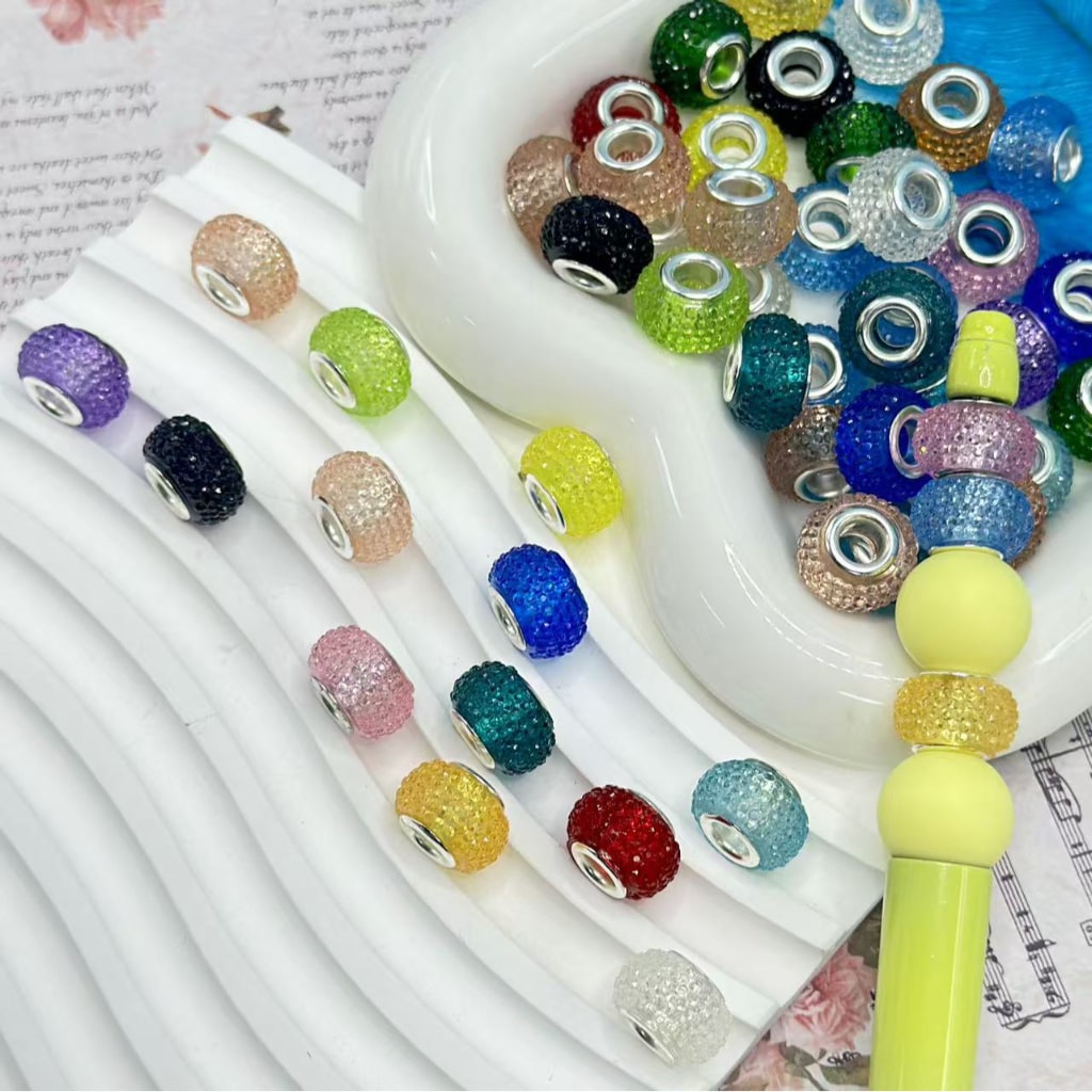 Multi-Color Translucent Bumpy Wheel Abcaus Acrylic Beads with Large Hole, Random Mix, 14MM