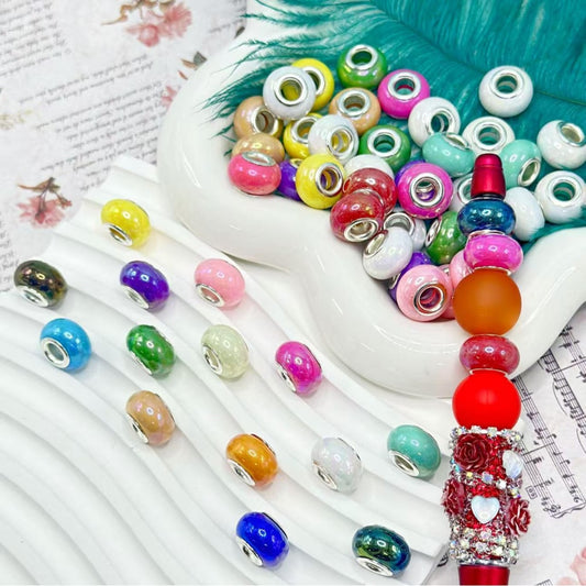 Shiny Multi-Color Wheel Abcaus Acrylic Beads with Large Hole, Random Mix, 14MM