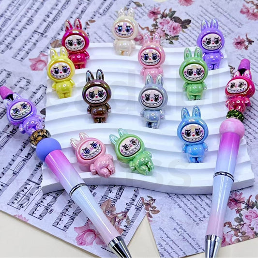 UV Finish Cute Bunny Rabbit Labub Pop Mar Acrylic Beads, Random Mix, Around 36*19MM