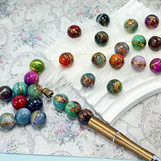 Multi-Color Abstract Art Marble Design Round Acrylic Beads, Random Mix, 16MM