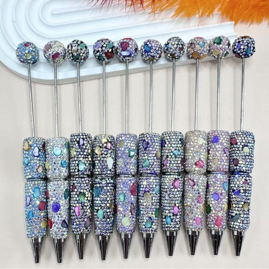 Beadable Clay Pens with AB Rhinestones Colorful Mini Stones Covered the Entire Pen, Random Mix