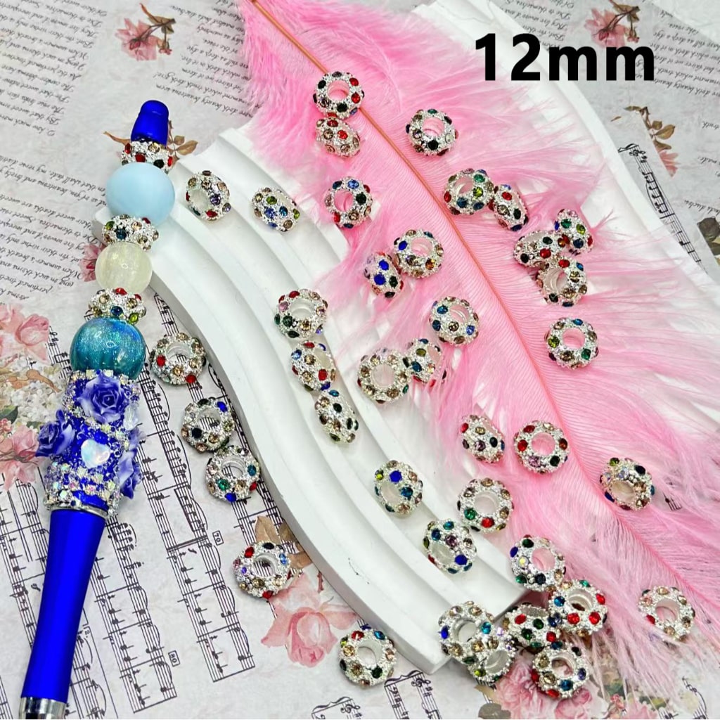 Bling Bling Mini Colorful Rhinestones Silver Alloy Wheel Abcaus Beads with Big Hole, Random Mix, 12MM