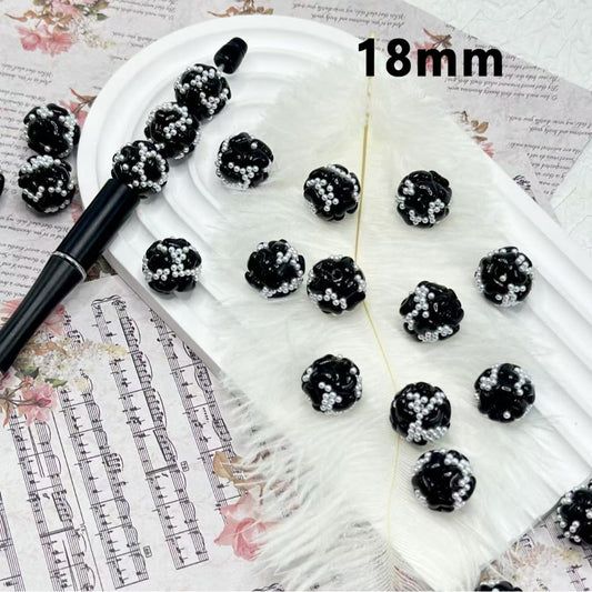 Exquisite Black Mini Hearts White Pearls Round Acrylic Beads, Random Mix, 18MM