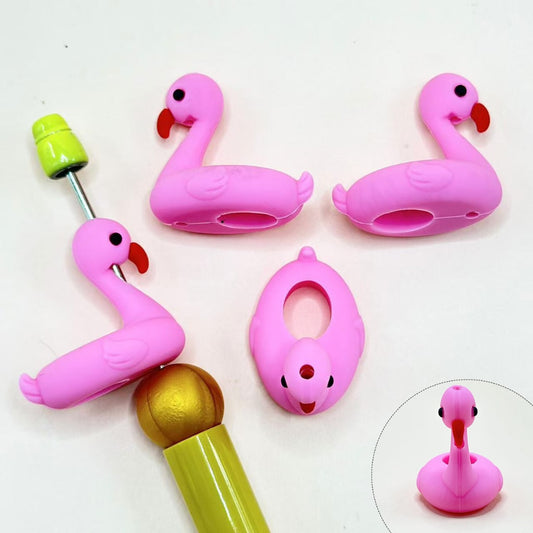 3D Cute Pink Flamingo with Big Hole Silicone Focal Beads