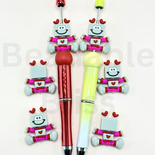 3D Vivid Cute Heart Robots Love Valentines Silicone Focal Beads