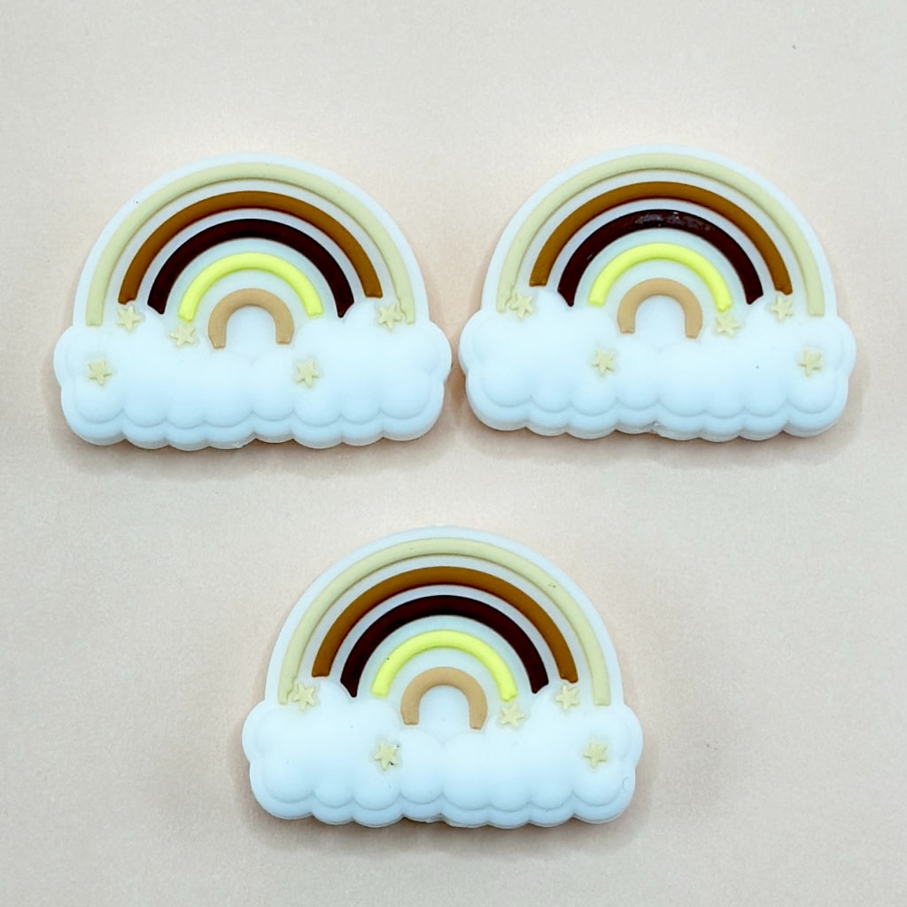 Silicone Rainbow Beads, Cute Rainbow over White Cloud Silicone Focal Beads