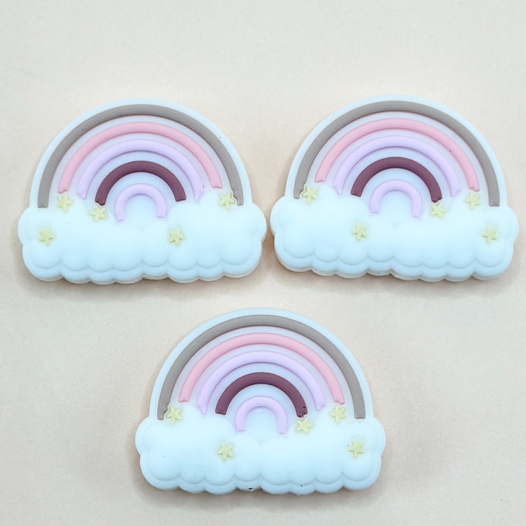 Silicone Rainbow Beads, Cute Rainbow over White Cloud Silicone Focal Beads