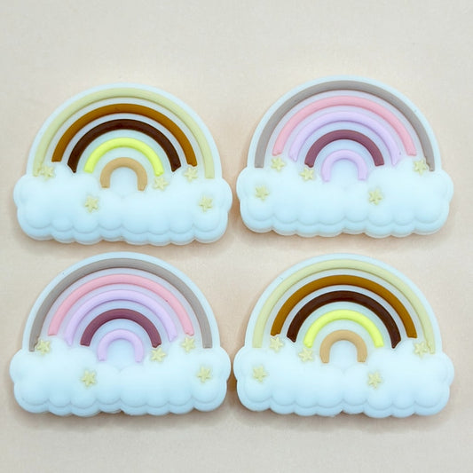 Silicone Rainbow Beads, Cute Rainbow over White Cloud Silicone Focal Beads