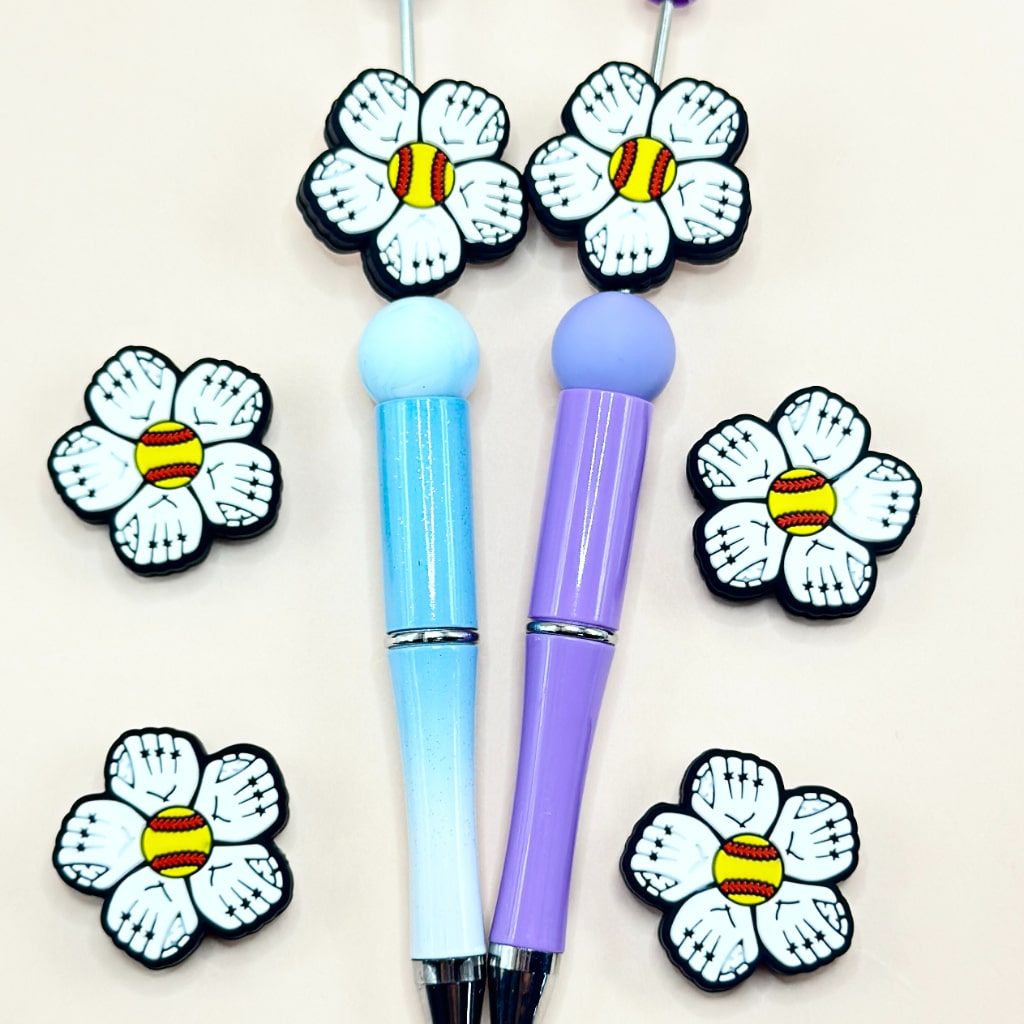 Mini Cute Baseball Flower Silicone Focal Beads