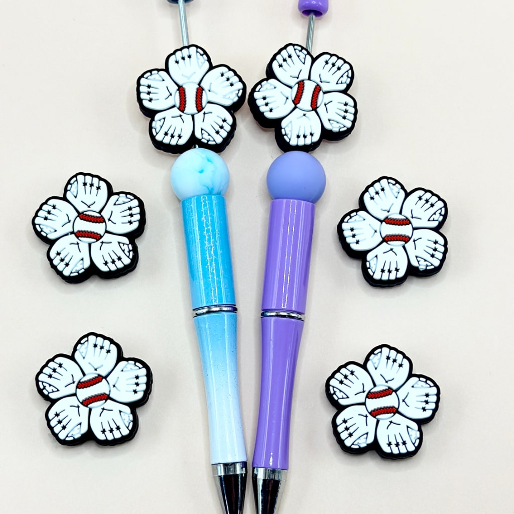 Mini Cute Baseball Flower Silicone Focal Beads