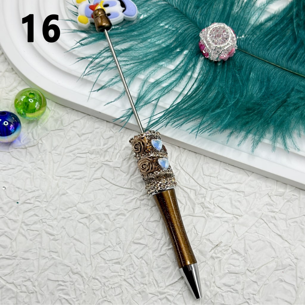 Luminous Beadable Pens with Mini Flower Shiny Rhinestones Chain Heart Diamond in Solid Colors