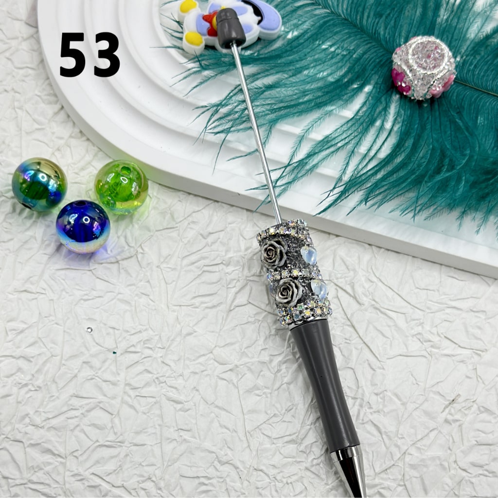 Luminous Beadable Pens with Mini Flower Shiny Rhinestones Chain Heart Diamond in Solid Colors