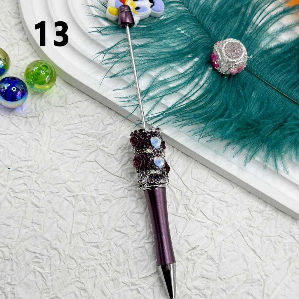 Luminous Beadable Pens with Mini Flower Shiny Rhinestones Chain Heart Diamond in Solid Colors