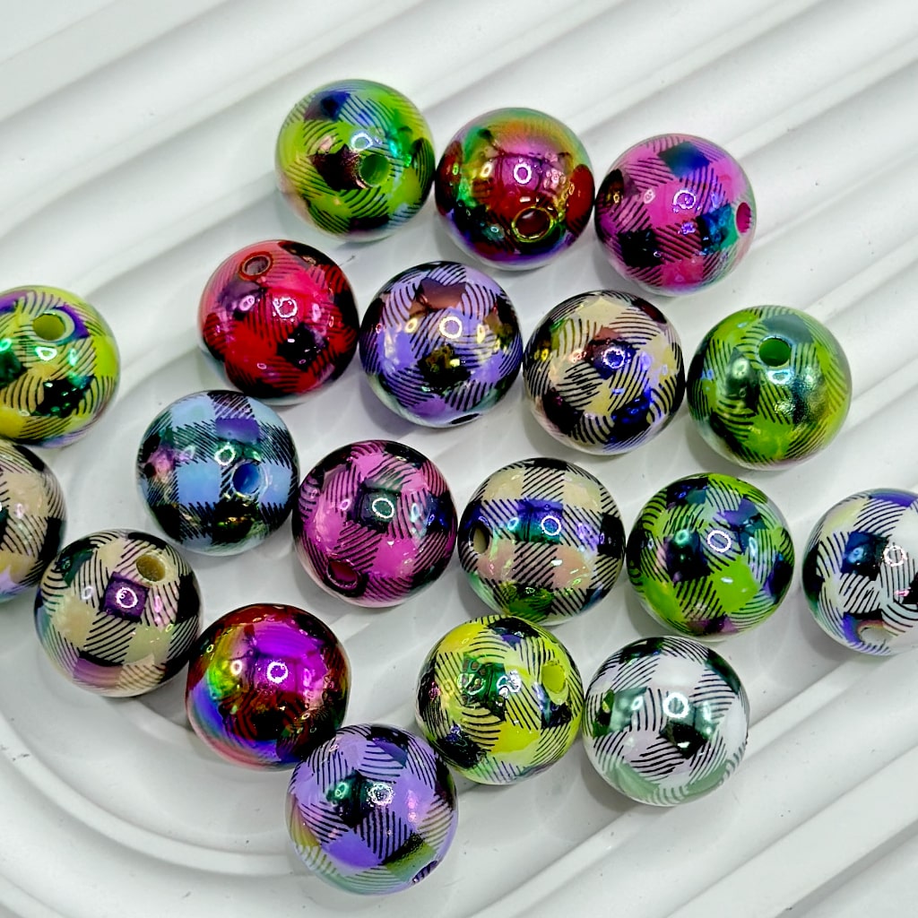 Buffalo Plaid, Buffalo Check, Lumberjack Pattern Acrylic Beads,Rondom Mix, 16MM