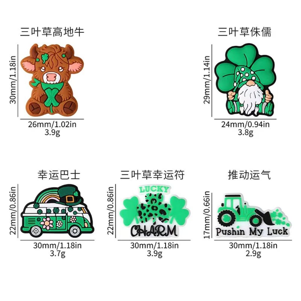 Irish Saint Patrick's Day Green Luck Clover Series Highland Cow Gnome Bus Charm Silicone Focal Beads