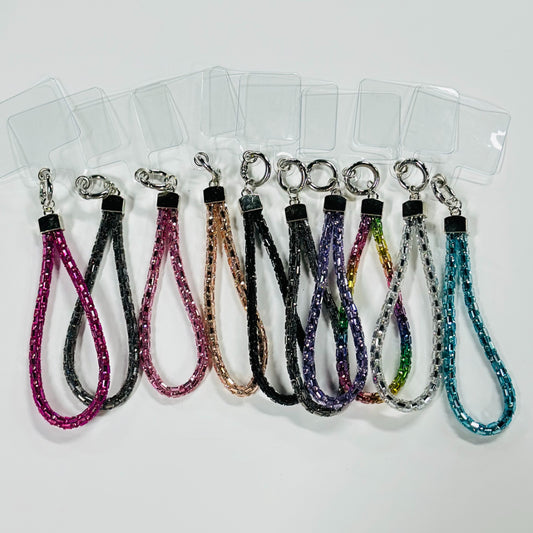 Anti-lost Cellphone Chain with Glass Rhinestone Strap, Around 140MM ll Clear Fixing Plate For Mobile Phone Case Lanyard Hanging