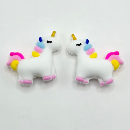 3D Little Cute White Unicorn with Colorful Mane Silicone Focal Beads