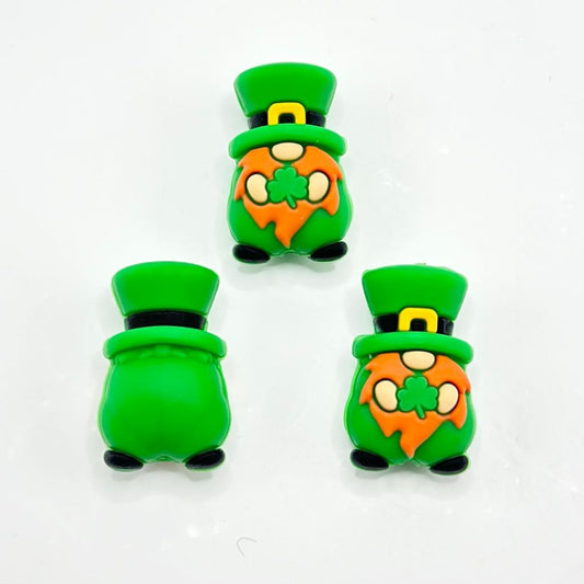 3D Litte Cute Green Gnome Holds the Clover Saint Patrick's Day Silicone Focal Beads