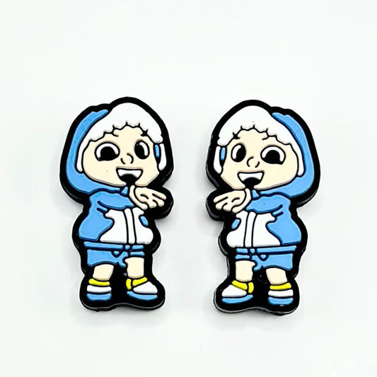 Little Cute Baby Boy in a Blue & White Coat Hoodie J Cocomelo Cartoon Silicone Focal Beads