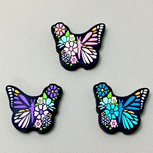 Colorful Butterfly with Small Flowers Silicone Focal Beads