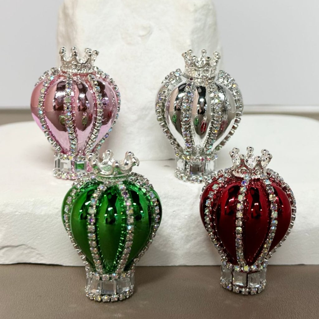 Metallic Color Hot Air Balloon Acrylic Beads with Silver Alloy Crown AB Rhinestones Chains, Around 36*25MM