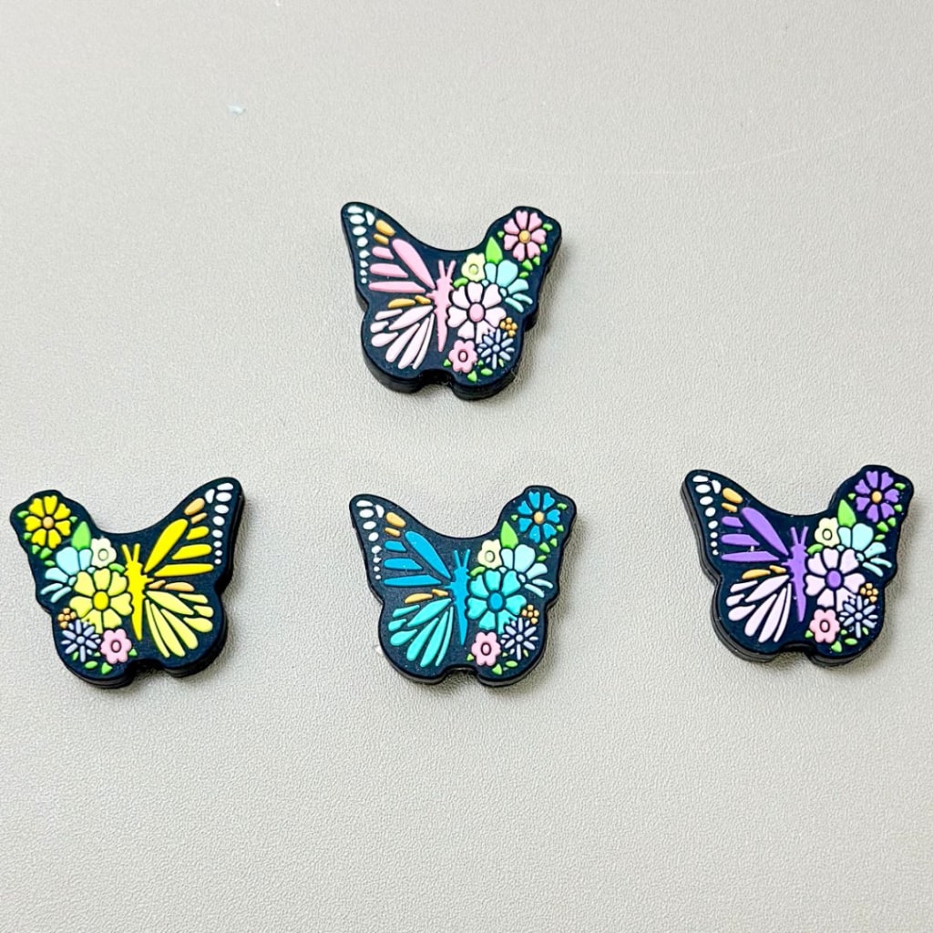 Colorful Butterfly with Small Flowers Silicone Focal Beads