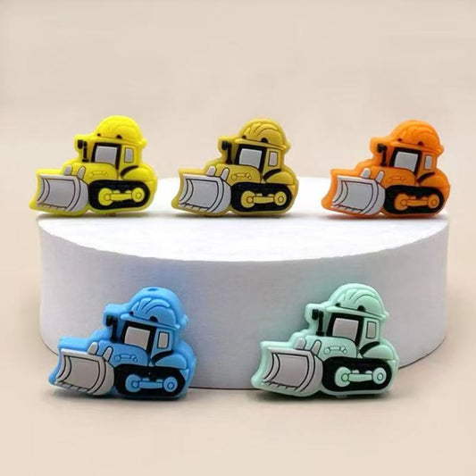 Mini Cute Bulldozer Pushdozer Earthmover Silicone Focal Beads