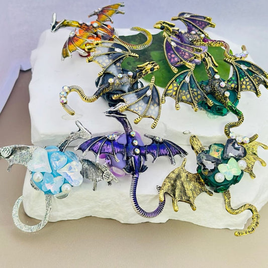 Exquisite Fancy Colorful Alloy Pterosaur Dragon with Mini AB Rhinestones White Pearls Hearts Butterflies Mini Flowers Clay Beads, Around 60*66MM