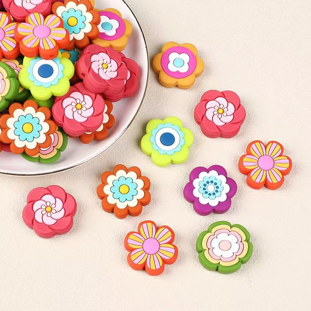 Mini Cute Colorful Flowers Series Silicone Focal Beads