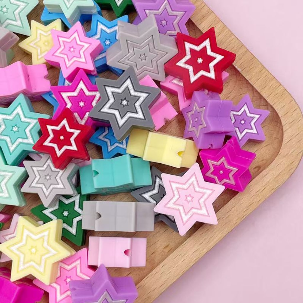 20MM Colorful Six-Pointed Stars Silicone Focal Beads, Random Mix