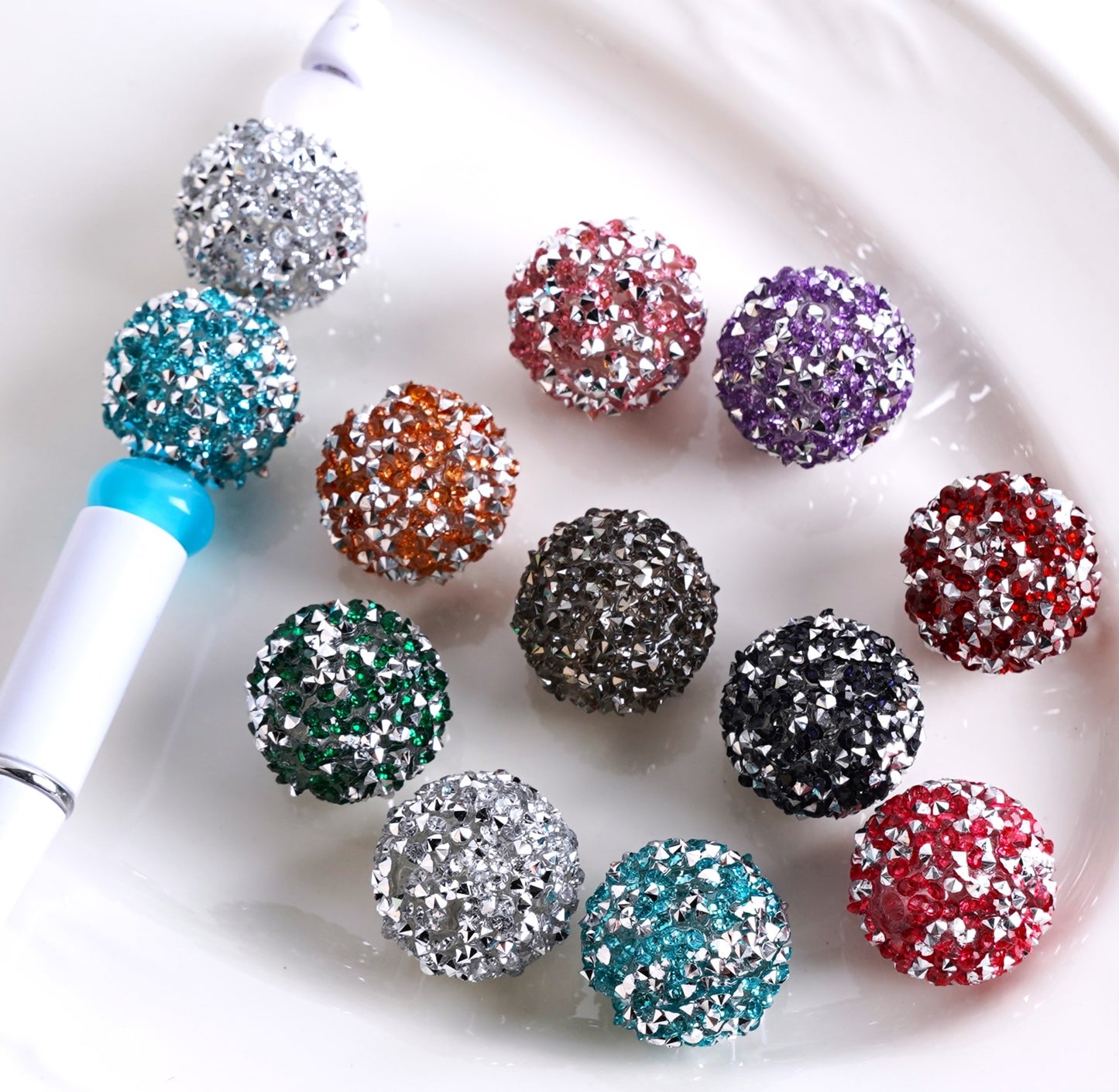 Bling Bling Colorful Cone Shape Rhinestones Round Sugar Acrylic Beads, 20MM, Please Read the Description