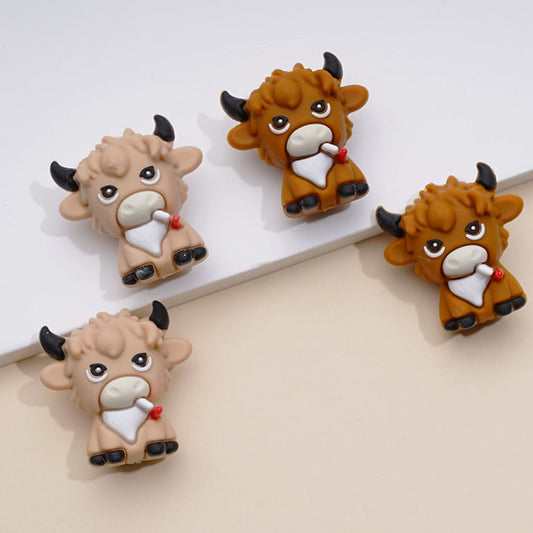 3D Little Cute High Land Cow Silicone Focal Beads