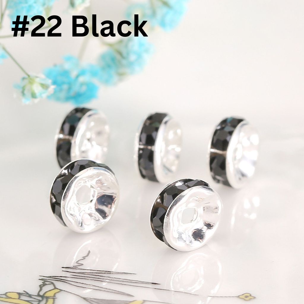 Flat Round Metal Spacers with Rhinestones, Straight, 12 mm