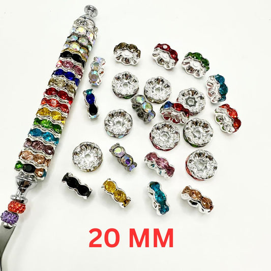 Huge Wavy Spacers with Rhinestones in Solid Colors, 20mm, ZJ