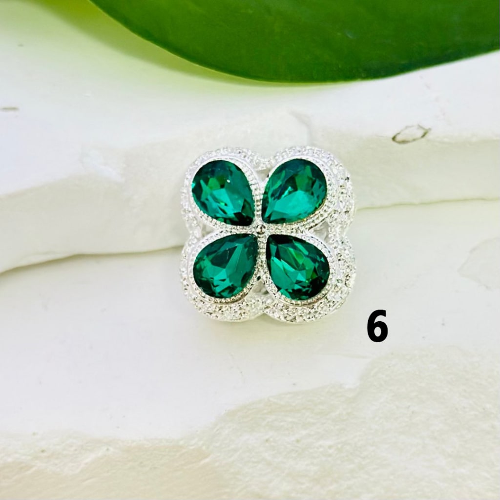 Exquisite Fancy Hollow Silver Alloy Four-Leaf Clover Beads with Colorful Shiny Rhinestones, Around 19*19MM