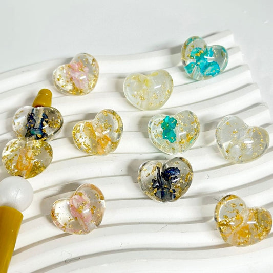 Exquisite Clear Heart Acrylic Beads with Gold Foil Inside, Random Mix, Around 22*18MM