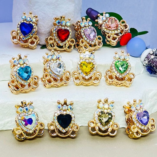 Bling Bling Gold Alloy Heart Crown with Mini AB Rhinestones Colorful Heart Rhinestones Beads, Around 26*22MM