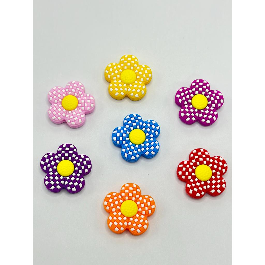 Daisy Plaid Small Colorful Flowers Sunflower Checkered Floral Silicone Focal Beads