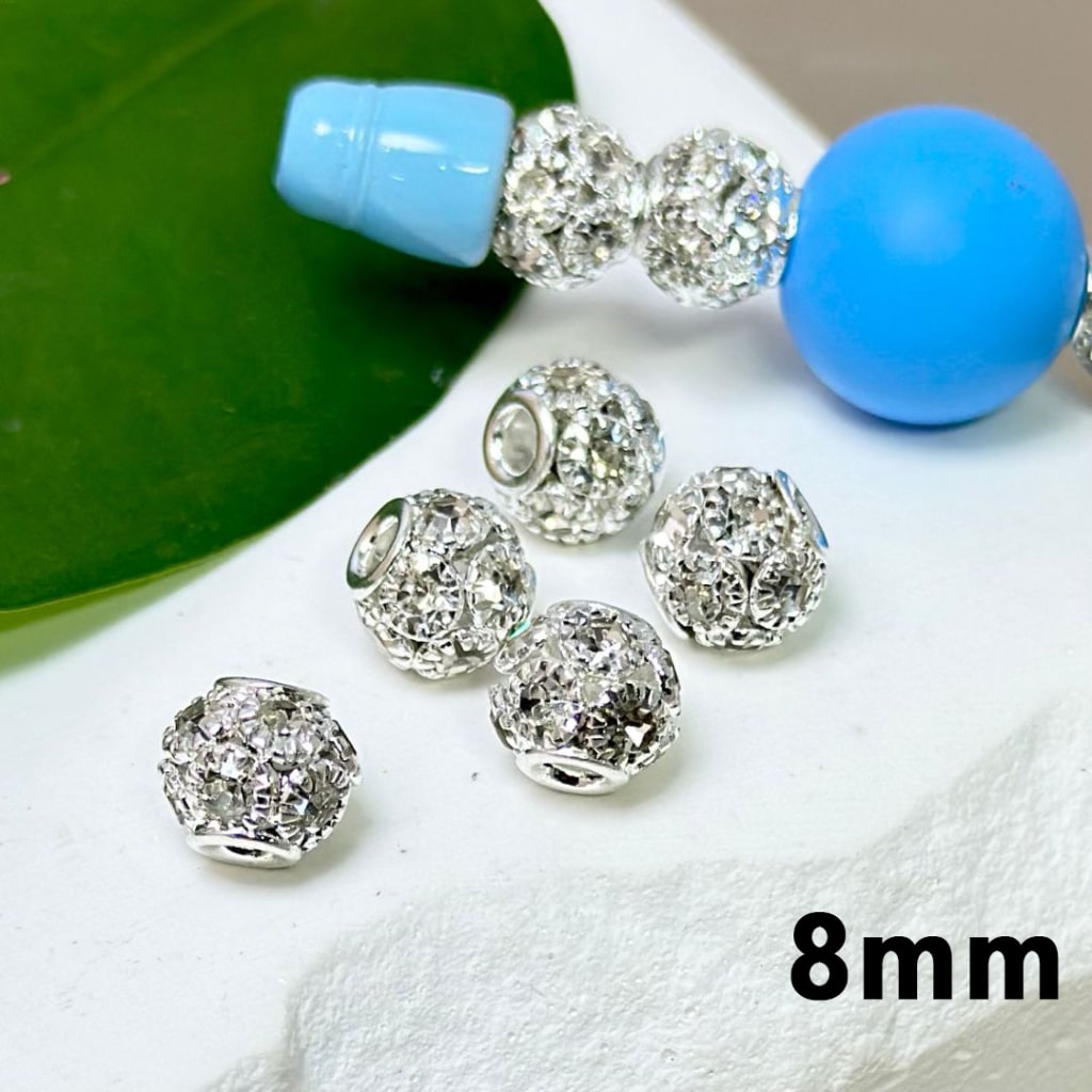 Bling Bling Silver Alloy Flowers Spacer with Shiny Clear Rhinestones, 8MM