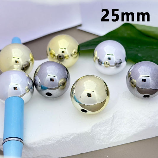 Large Shiny Metallic Color Round Acrylic Beads, 25MM, Please Read the Description