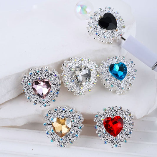 Bling Bling Silver Alloy Heart with AB Rhinestones Colorful Large Hearts Beads, Around 28*29MM, Random Mix