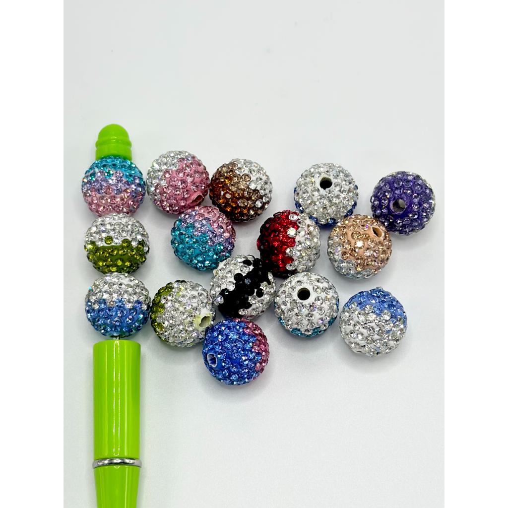 Ombre Color Round Clay Beads with Rhinestones, Random Mix Color, 16mm, PLEASE READ DESCRIPTION