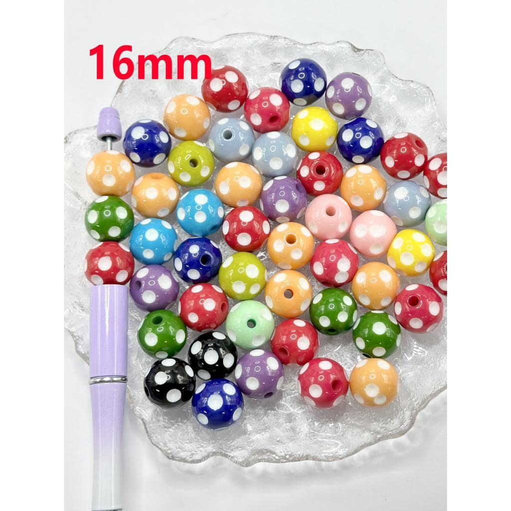 Textured Colorful Acrylic Beads Resin Beads with White Polka Dots, WM