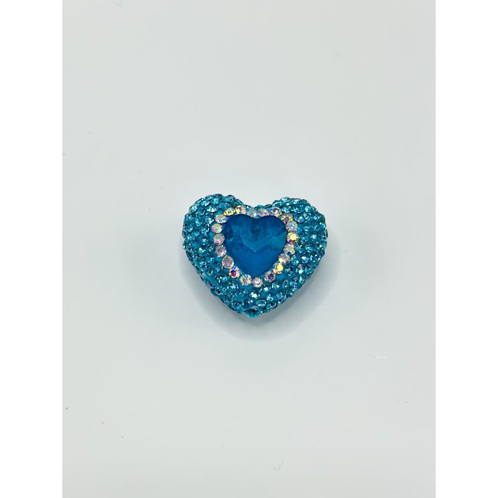 Bling Bling Sparkling Heart Clay Beads with Colorful Rhinestones, 20mm by 26mm