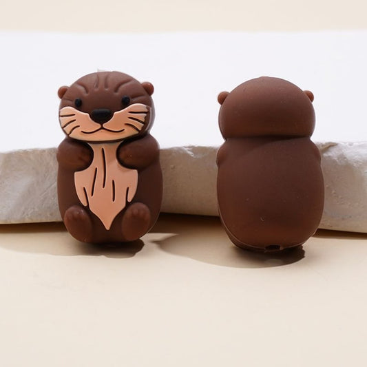 3D Cute Bank Beaver Otter Lutra Silicone Focal Beads