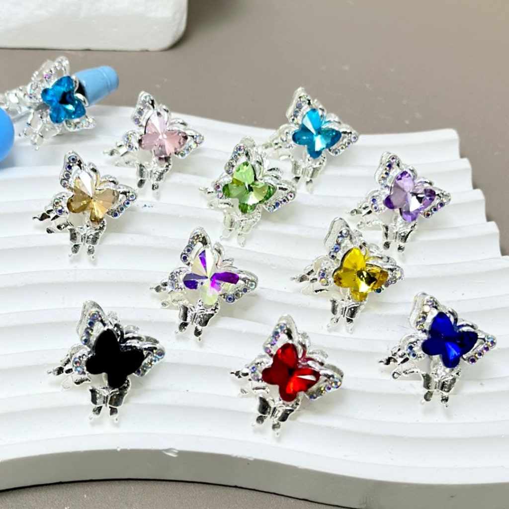 Exquisite Silver Alloy Butterfly with AB Mini Rhinestones Bright Color Butterfly Diamond, Around 15*18MM, Please Read the Description