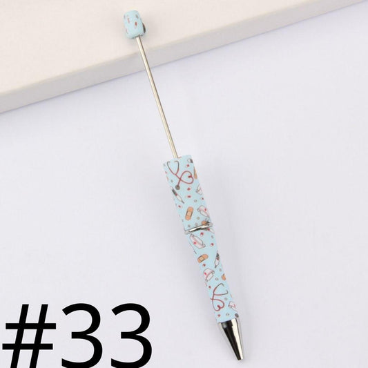 Blue Doctor with Pink Flowers Printed Beadable Pens Number 33